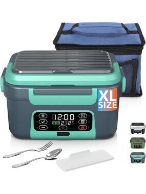 XL Cordless Electric Heated Lunch Box - Rechargeable Food Warmer, Smart Timer